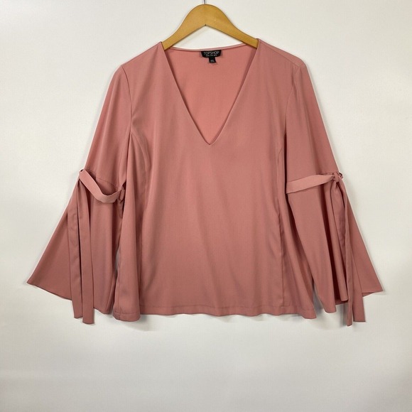 Topshop Tops - TOPSHOP Women's Top Size 10 Pink Long Sleeve V-Neck Blouse